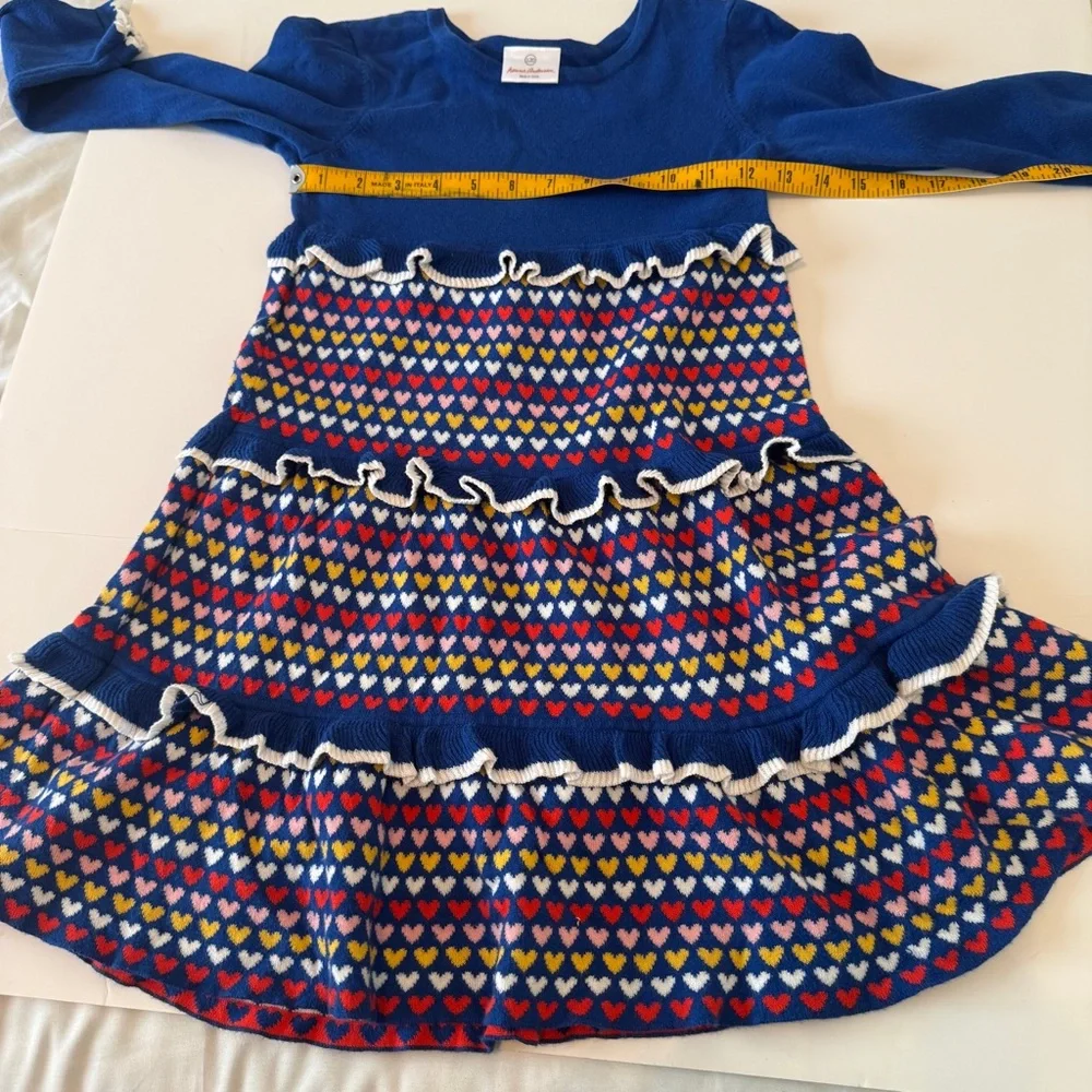Hanna Andersson Knit Sweater Dress Girls 120 US 7 Long Sleeve Ruffle Hearts